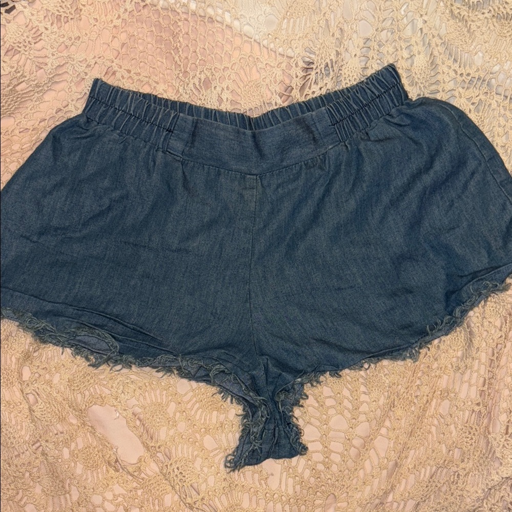 Fake Denim Blue Fringe Micro Shorts - perfect for summer! bundle for discounts